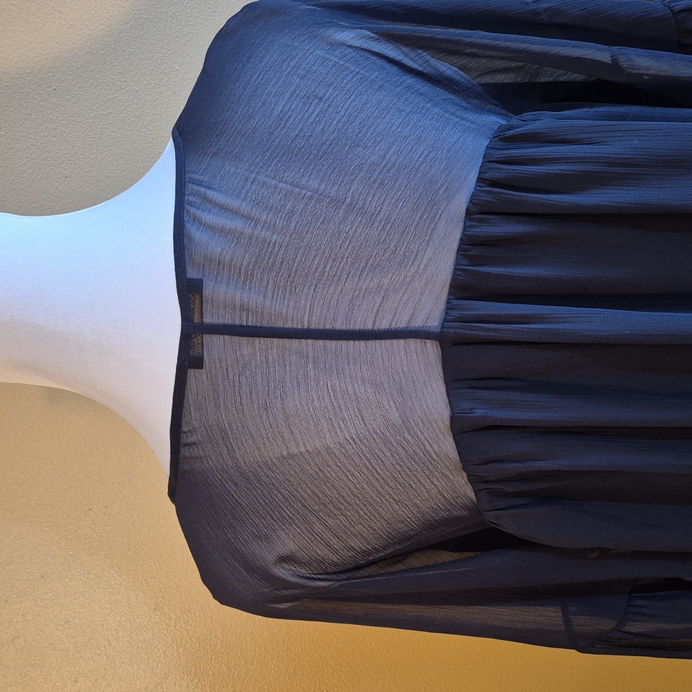 MASSIMO DUTTI Loose Fit Navy V-Neck Sheer Chiffon Sleeve Lined Dress, Size Large - Picture 7 of 15